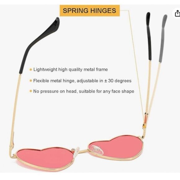 Polarized Heart Shaped Sunglasses Pink Gold Metal Frame - Picture 5 of 7